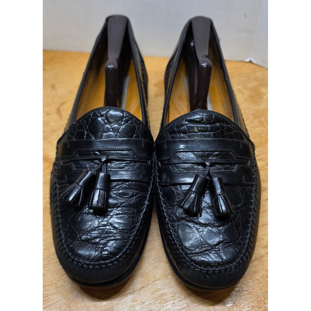 Mezlan Genuine Crocodile Tassel Loafers Mens 9.5 M Black Exotic Skin Dress Shoes